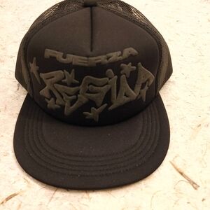New Fuerza Regida Black Mesh Hat Adjustable Snap Back Closure Raised Logo Cap